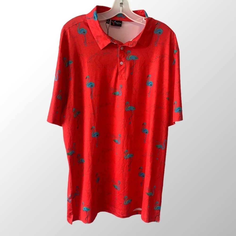 Yatta Men's Golf Polo Size XL‎ Just Beachy Print Flamingos NWT